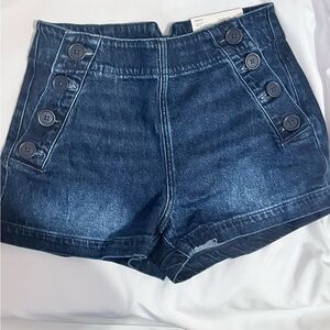 American Eagle Outfitters Dark Blue Denim Button-Accent Women’s Shorts